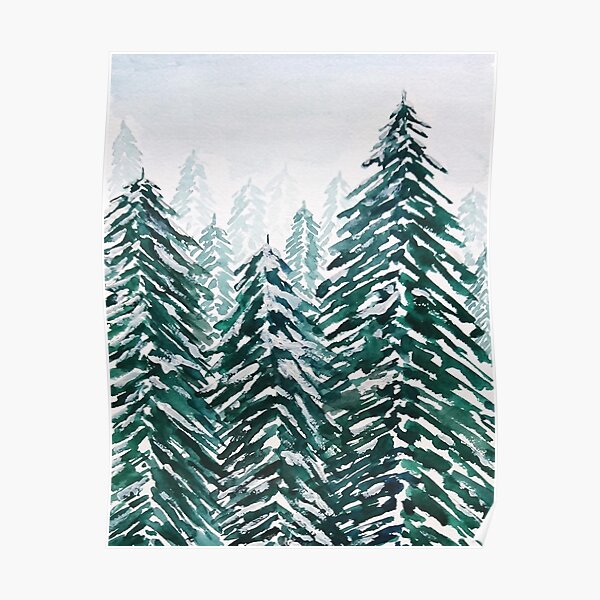 snowy pine forest green Poster
