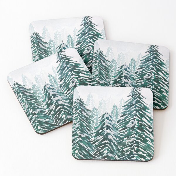 Item preview, hand painted snowy pine forest green  designed and sold by ColorandColor.