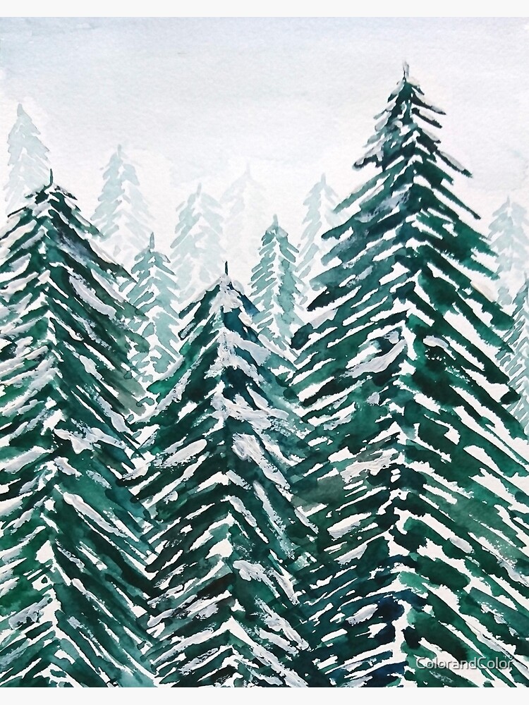 Thumbnail 2 of 2, Art Board Print, snowy pine forest green designed and sold by ColorandColor.