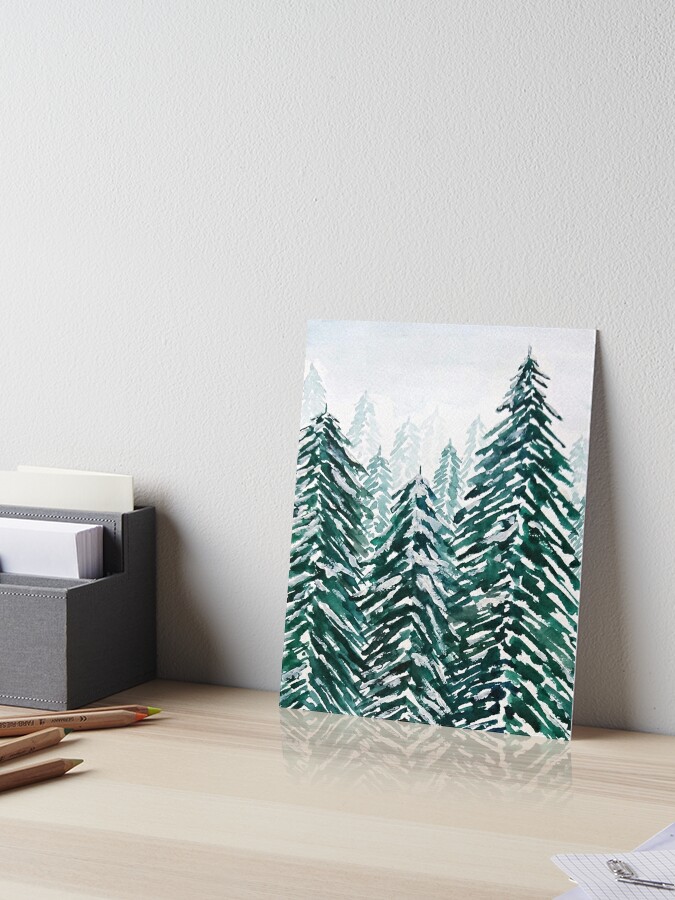Art Board Print, snowy pine forest green  designed and sold by ColorandColor