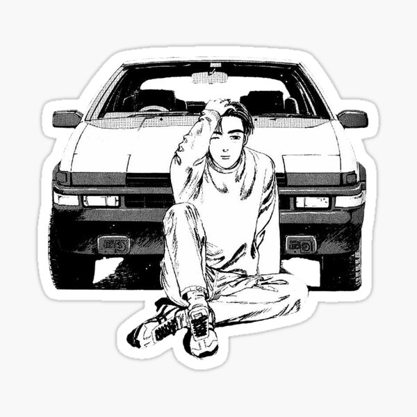 Lexica - Cartoon JDM car , sticker, initial d anime style, solid background  color