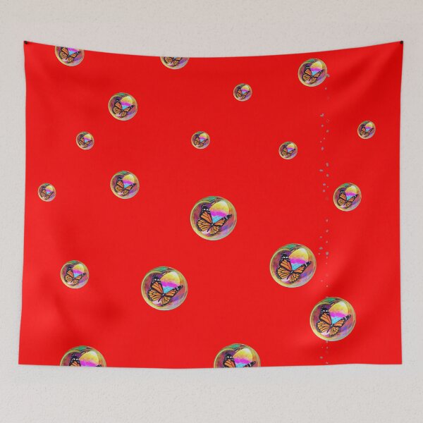 Item preview, MONARCH BUTTERFLIES  GOLD SOAP BUBBLES RED ART   designed and sold by sharlesart.