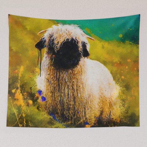 Item preview, Swiss Valais Blacknose Sheep, Fluffy  Valais Blacknose Sheep Art, Cute Swiss Sheep Farm Animal Portrait, Adorable Swiss Valais Blacknose Sheep  designed and sold by Paintcorner.