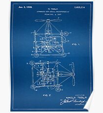 1928 Nikola Tesla Helicopter Pateent Blueprint Poster