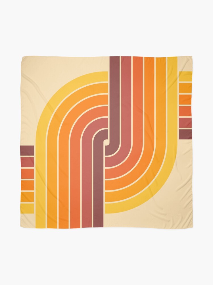 70s Retro Vintage Style Geometric Pattern Orange Yellow and Brown Scarf