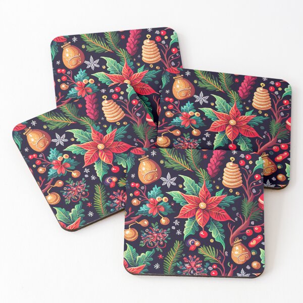 Item preview, Christmas pattern with flowers, balls and mistletoe designed and sold by XmasPatterns.