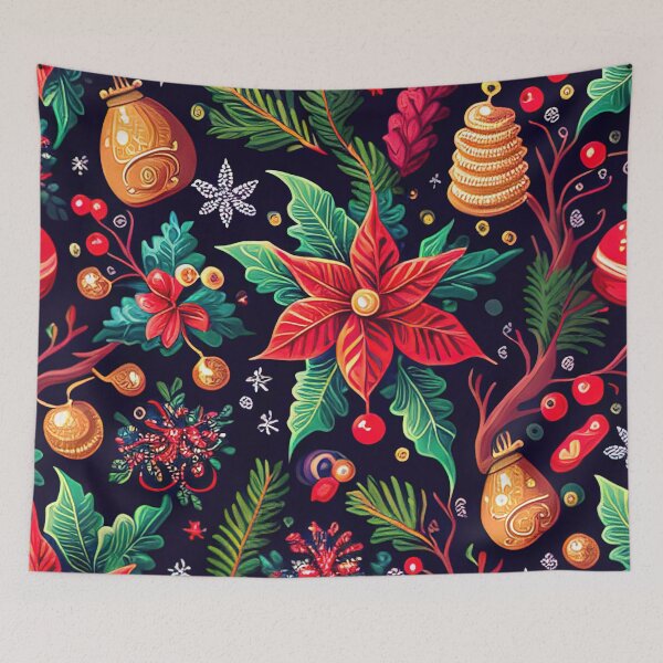 Item preview, Christmas pattern with flowers, balls and mistletoe designed and sold by XmasPatterns.