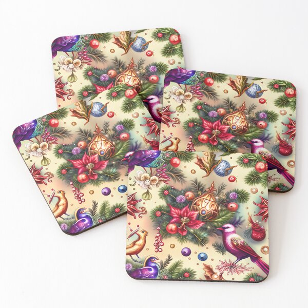 Item preview, Christmas pattern with flowers, balls and birds designed and sold by XmasPatterns.