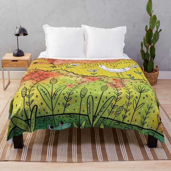 Bear Frog Birds, Swamp, Sunset Throw Blanket