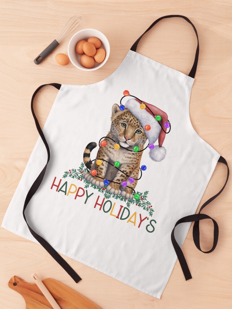 Thumbnail 1 of 6, Apron, Christmas Leopard Cub designed and sold by HappyLifeCreate.