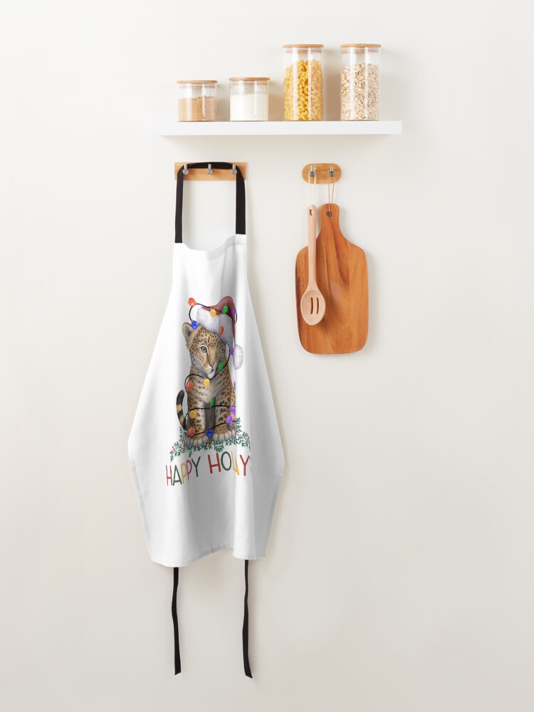 Thumbnail 4 of 6, Apron, Christmas Leopard Cub designed and sold by HappyLifeCreate.