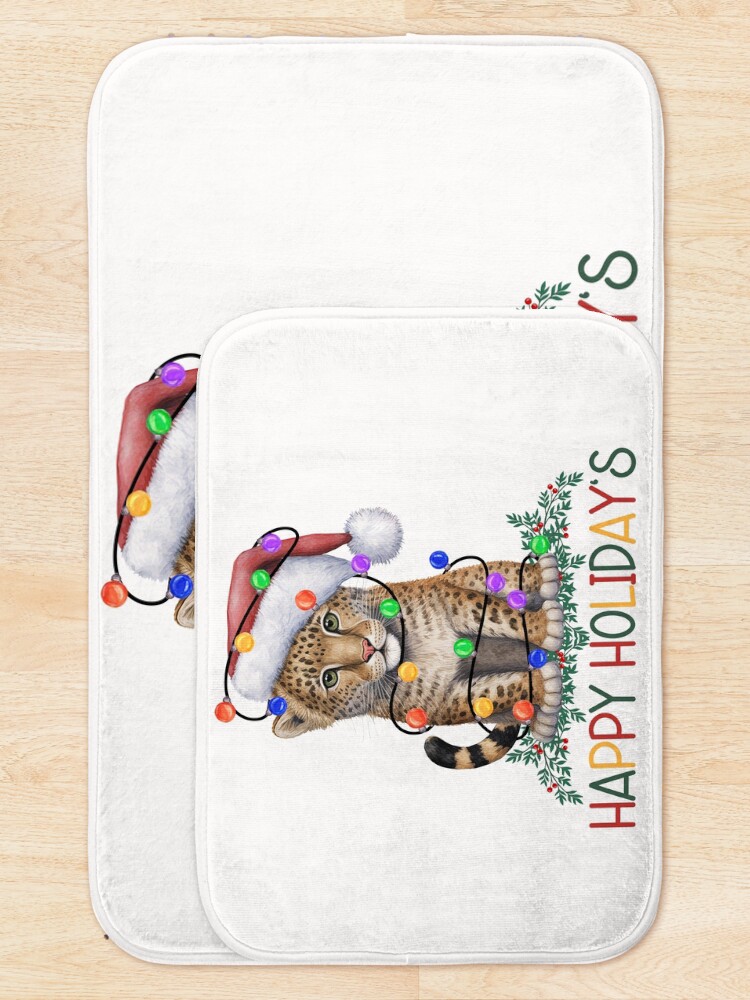 Thumbnail 5 of 6, Bath Mat, Christmas Leopard Cub designed and sold by HappyLifeCreate.