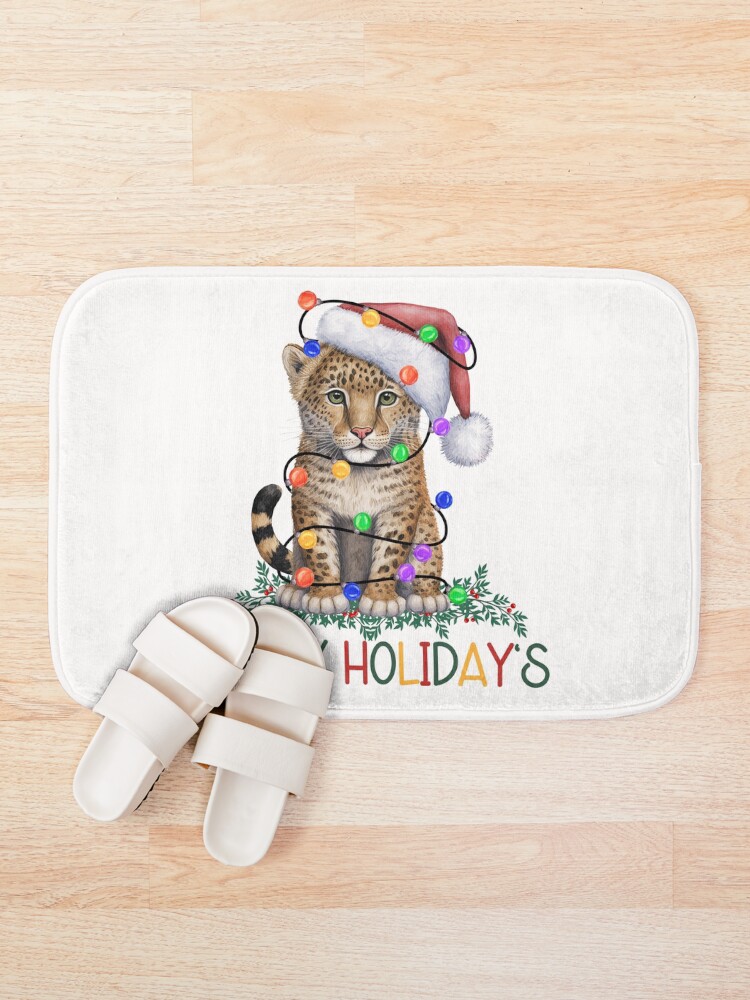 Thumbnail 1 of 6, Bath Mat, Christmas Leopard Cub designed and sold by HappyLifeCreate.