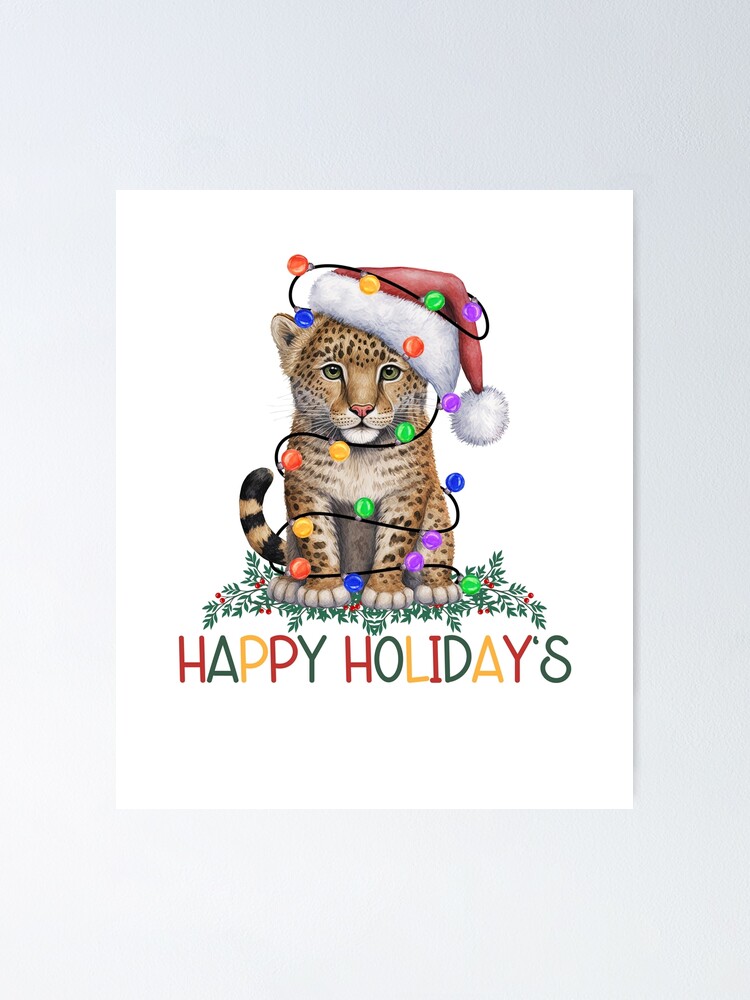 Thumbnail 1 of 3, Poster, Christmas Leopard Cub designed and sold by HappyLifeCreate.