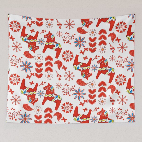 Item preview, Scandinavian Folk Art Red Dala Horse Half Drop Pattern designed and sold by MFGB-Creations.