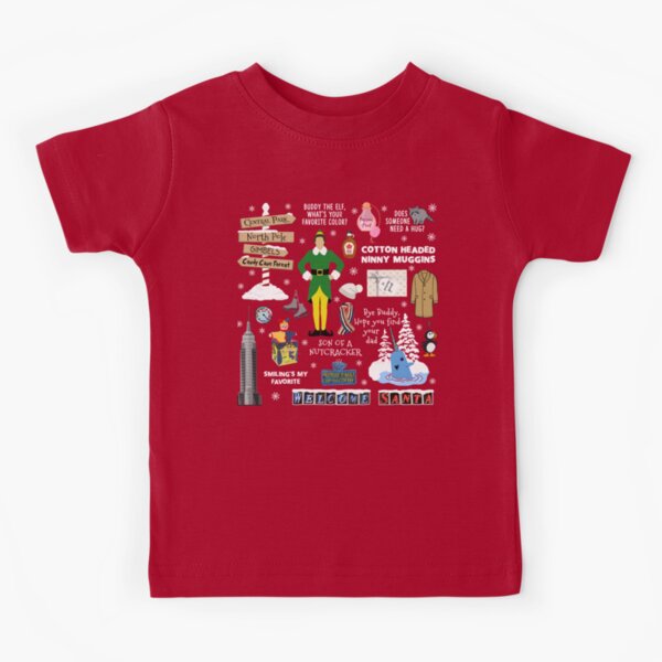 Buddy the Elf collage, Red background Kids T-Shirt