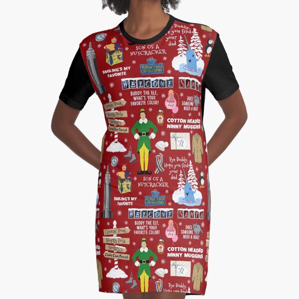 Buddy the Elf collage, Red background Graphic T-Shirt Dress