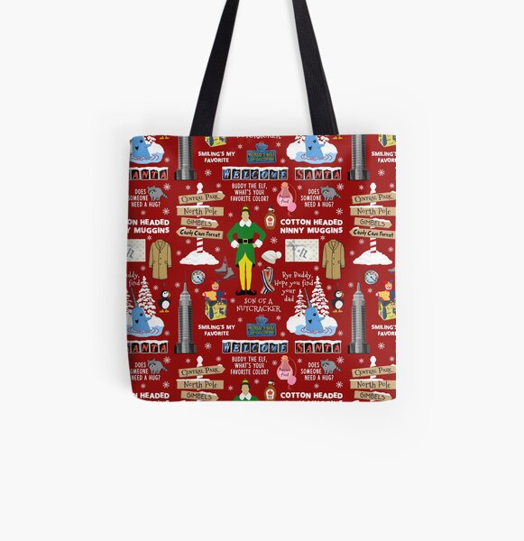 Buddy the Elf collage, Red background All Over Print Tote Bag