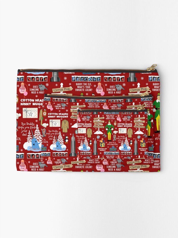 Alternate view of Buddy the Elf collage, Red background Zipper Pouch
