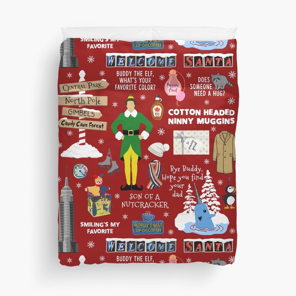 Buddy the Elf collage, Red background Duvet Cover