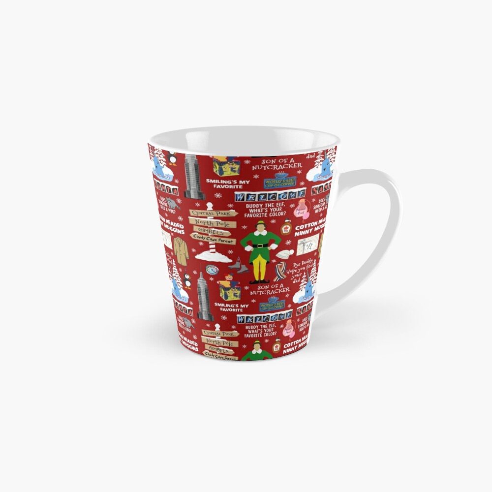 Buddy The Elf Collage Red Background White Mug Printed Funny