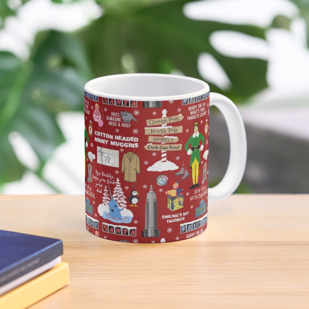 Buddy The Elf Collage Red Background White Mug Printed Funny