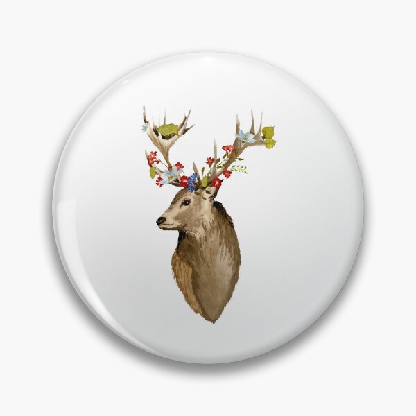 Item preview, Deer head with flower leaves watercolor sketch designed and sold by Yana Mustafina | Boho Soulful Designs.