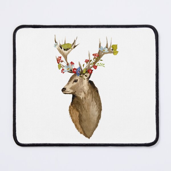 Item preview, Deer head with flower leaves watercolor sketch designed and sold by Yana Mustafina | Boho Soulful Designs.