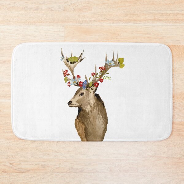 Item preview, Deer head with flower leaves watercolor sketch designed and sold by Yana Mustafina | Boho Soulful Designs.