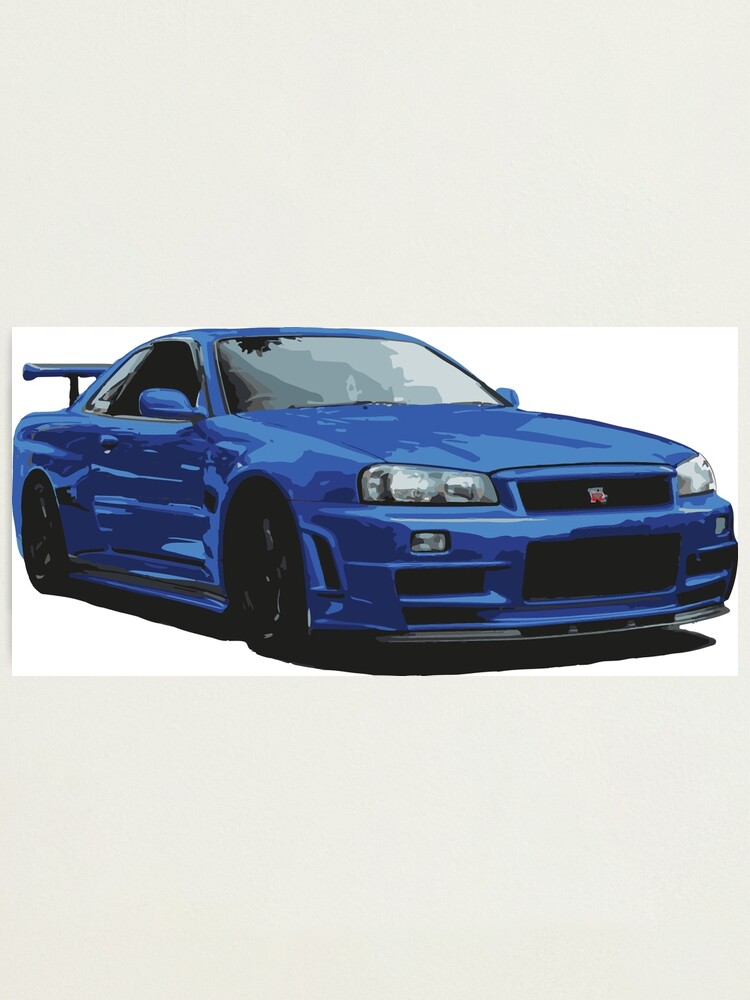 Nissan R34 Gtr Skyline Blue Photographic Print By Chunknozza