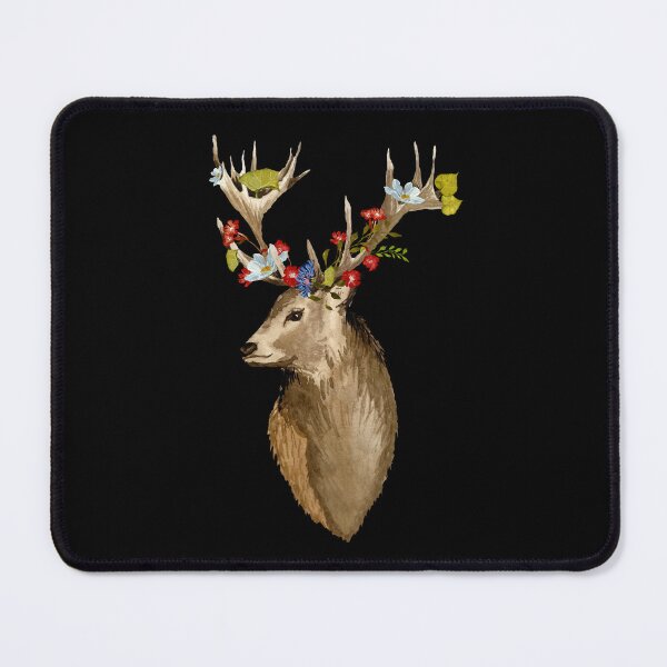 Item preview, Deer head with flower leaves watercolor sketch black designed and sold by Yana Mustafina | Boho Soulful Designs.