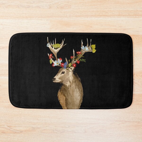 Item preview, Deer head with flower leaves watercolor sketch black designed and sold by Yana Mustafina | Boho Soulful Designs.