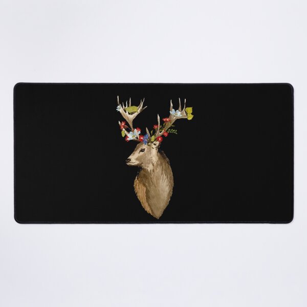Item preview, Deer head with flower leaves watercolor sketch black designed and sold by Yana Mustafina | Boho Soulful Designs.