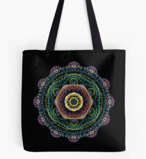 Fractal mandala on black Tote Bag