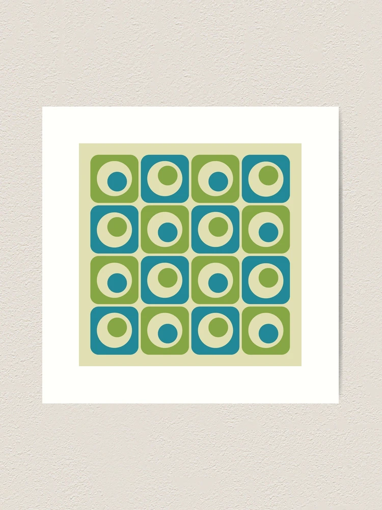 70s Retro Vintage Style Geometric Pattern Green and Blue