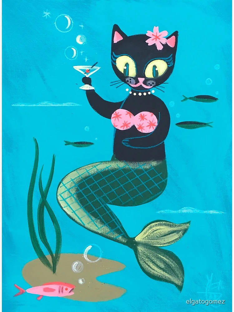 Cute Purrmaid Cat Mermaid  Hardcover Journal for Sale by Goosi