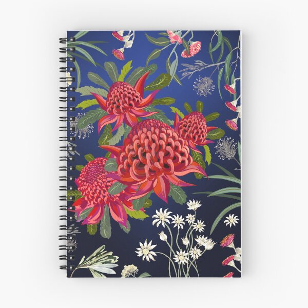 Item preview, Botanical Australian native flowers, Waratah, forals, red, blue, bright contemporary art designed and sold by chrissyink.