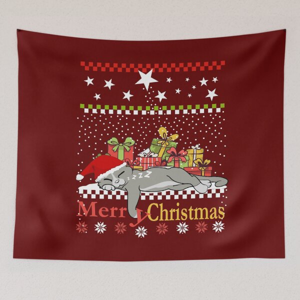 Item preview, Christmas Cat, tired cat with gifts in the snow designed and sold by ChrUzDesigner.