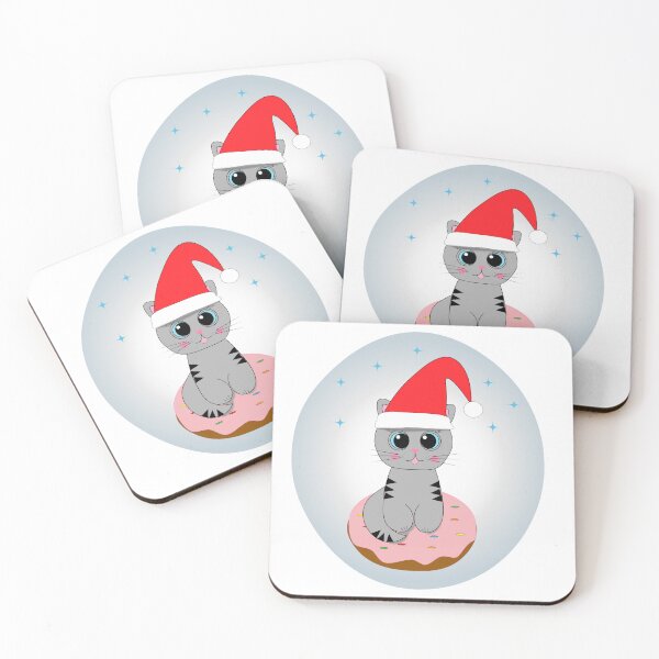 Item preview, Cute cartoon kitten wearing a Christmas hat designed and sold by Ingahaliullina.