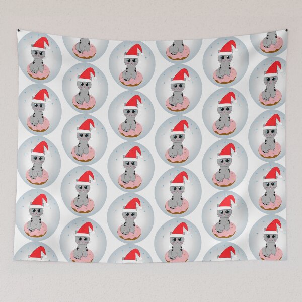 Item preview, Cute cartoon kitten wearing a Christmas hat designed and sold by Ingahaliullina.