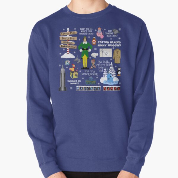 Buddy the Elf collage, Blue background Pullover Sweatshirt