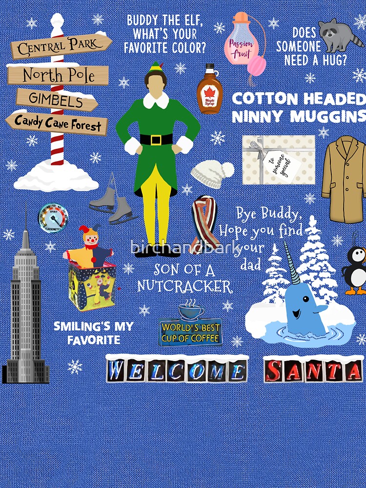 Buddy the Elf collage, Blue background by birchandbark