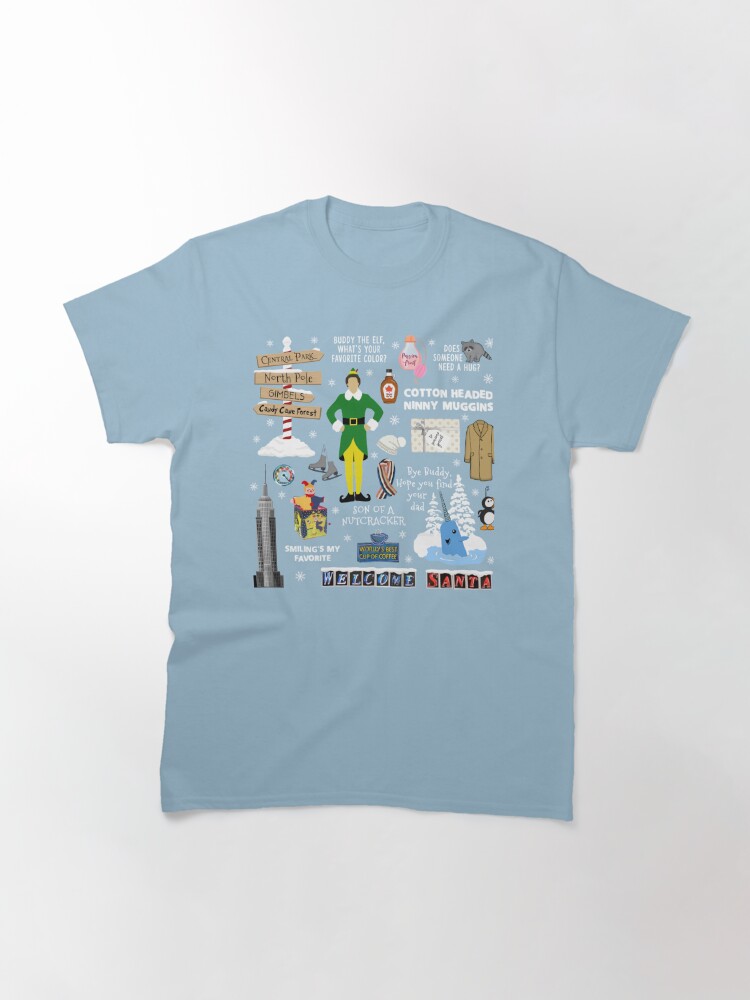 Discover Buddy the Elf collage, Blue background Classic T-Shirt