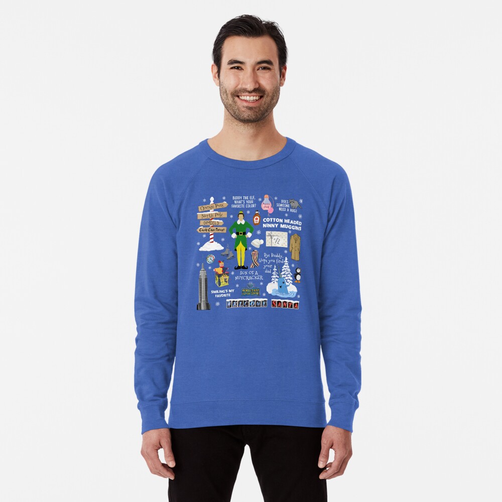 Buddy the Elf collage, Blue background Lightweight Sweatshirt