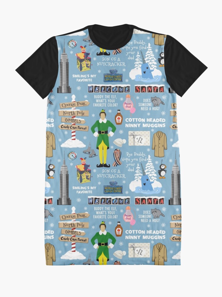 Alternate view of Buddy the Elf collage, Blue background Graphic T-Shirt Dress