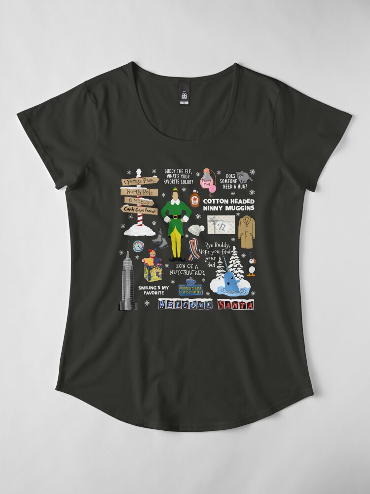 Alternate view of Buddy the Elf collage, Blue background Premium Scoop T-Shirt