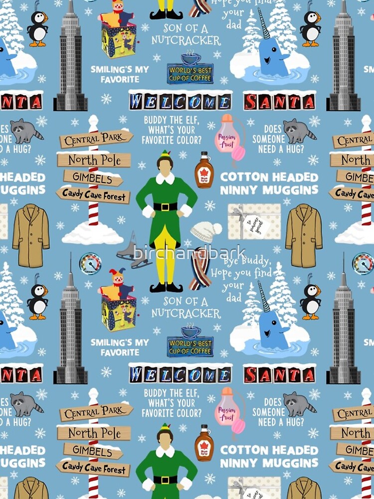 Buddy the Elf collage, Blue background by birchandbark