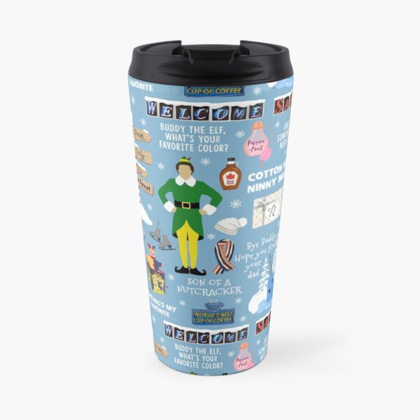 Buddy the Elf collage, Blue background Travel Mug