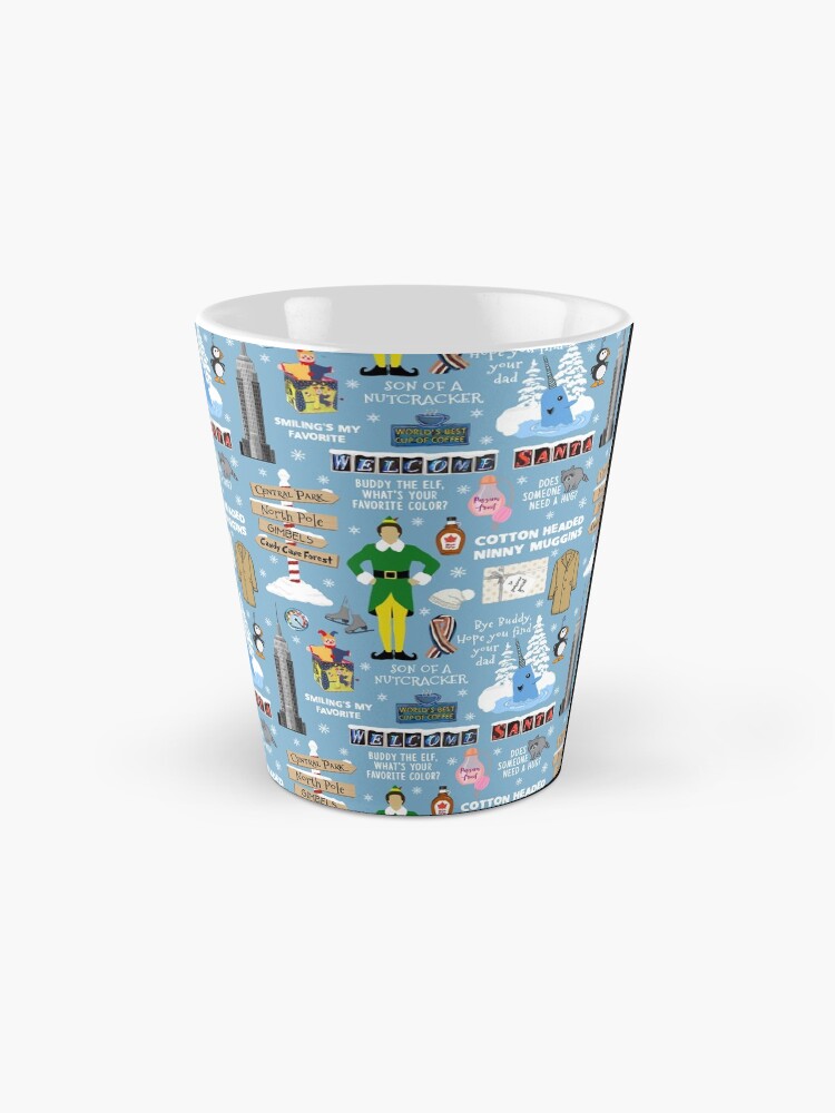 Alternate view of Buddy the Elf collage, Blue background Mug