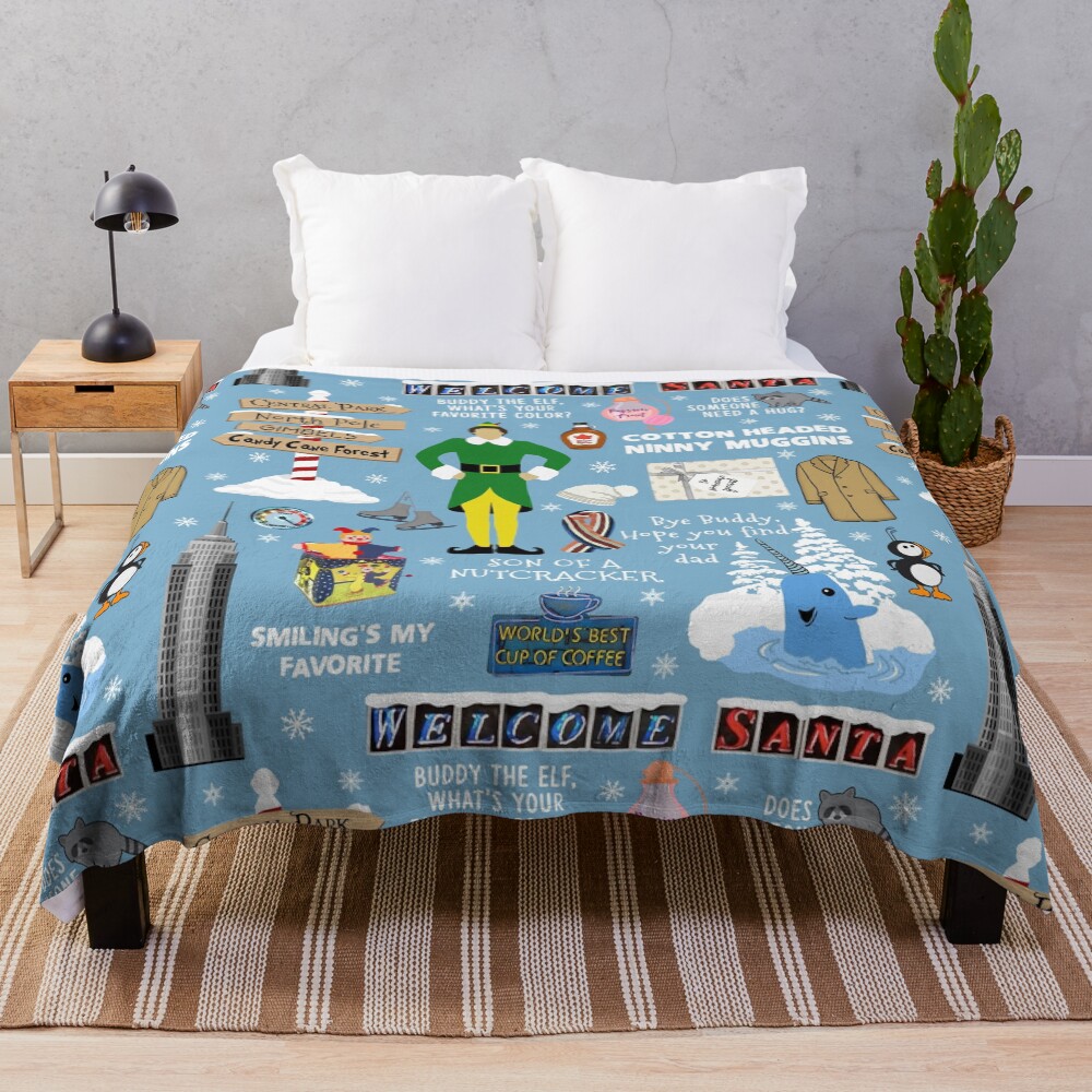 Buddy the Elf collage, Blue background Throw Blanket